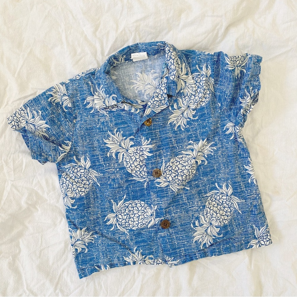Palmwave Hawaii • Boys Aloha Button Down Shirt in Vintage Blue Pineapple